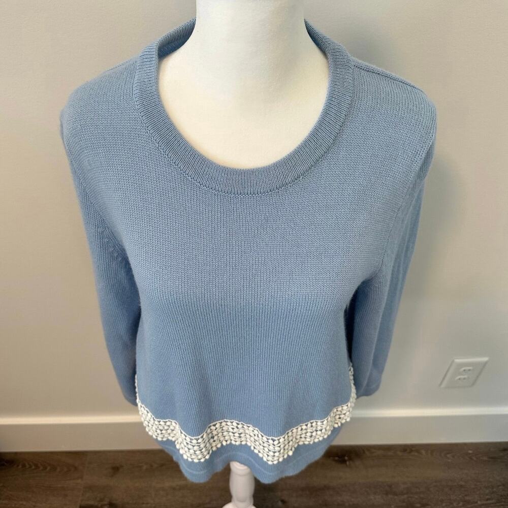 J. Crew Light Blue Merino Wool Blend Sweater with Lace Detail - Picture 2 of 13